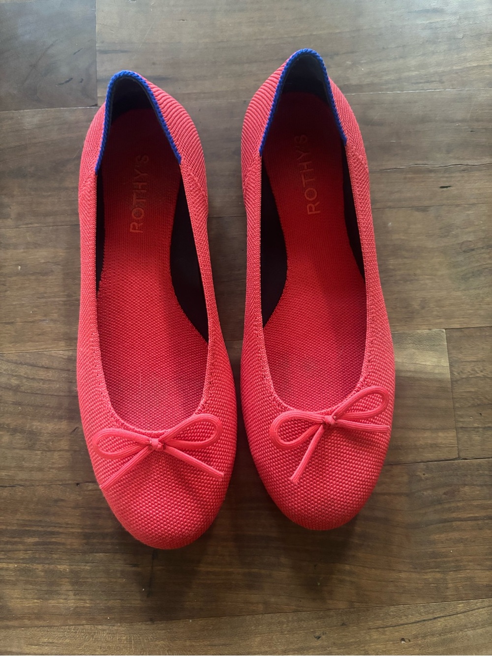 Rothy's Red Knit Ballet Flats with Bow Accent